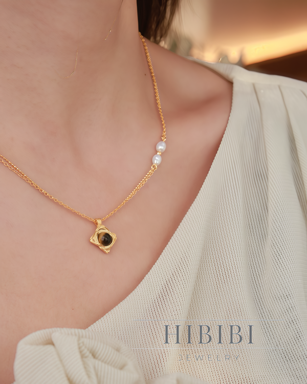 純銀トルコ石真珠 ダブルレイヤーネックレス